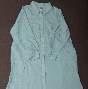 H&M Denim Maxi Shirt Dress Light Blue Long Sleeve Tie Waist Belted L